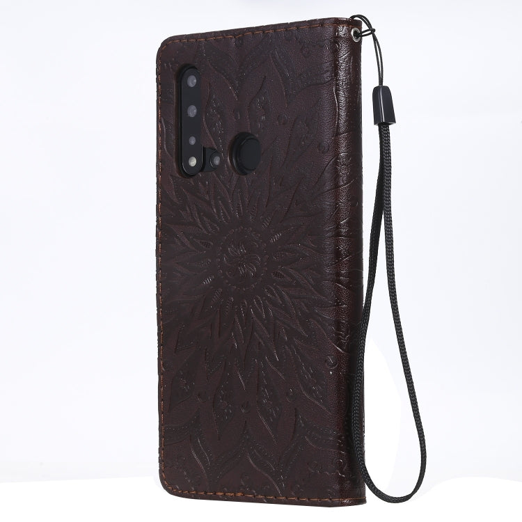 Pressed Printing Sunflower Pattern Horizontal Flip PU Leather Case for Huawei Nova 5i / P20 Lite (2019), with Holder & Card Slots & Wallet & Lanyard