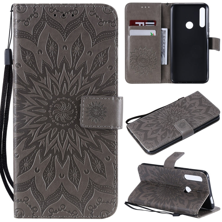 Pressed Printing Sunflower Pattern Horizontal Flip PU Leather Case for Huawei P Smart Z / Y9 Prime (2019), with Holder & Card Slots & Wallet & Lanyard