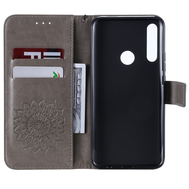 Pressed Printing Sunflower Pattern Horizontal Flip PU Leather Case for Huawei P Smart Z / Y9 Prime (2019), with Holder & Card Slots & Wallet & Lanyard