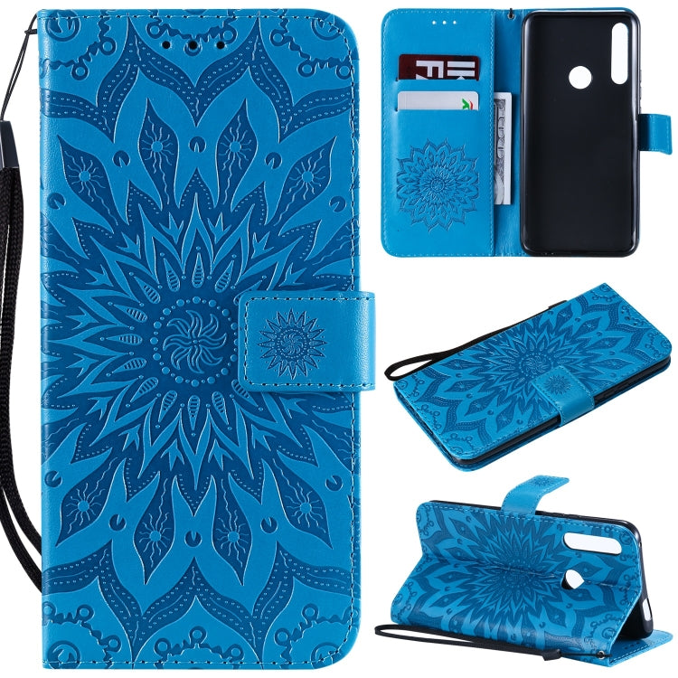 Pressed Printing Sunflower Pattern Horizontal Flip PU Leather Case for Huawei P Smart Z / Y9 Prime (2019), with Holder & Card Slots & Wallet & Lanyard