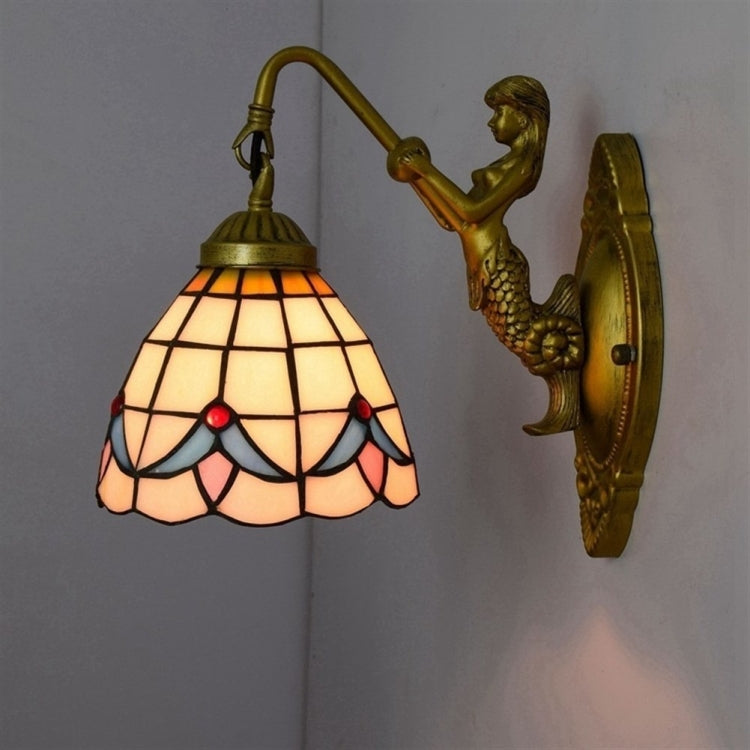 YWXLight Magnolia Flower Retro Stain Glass Living Room Dining Room Bedroom Bar Club Aisle Balcony Wall Lamp