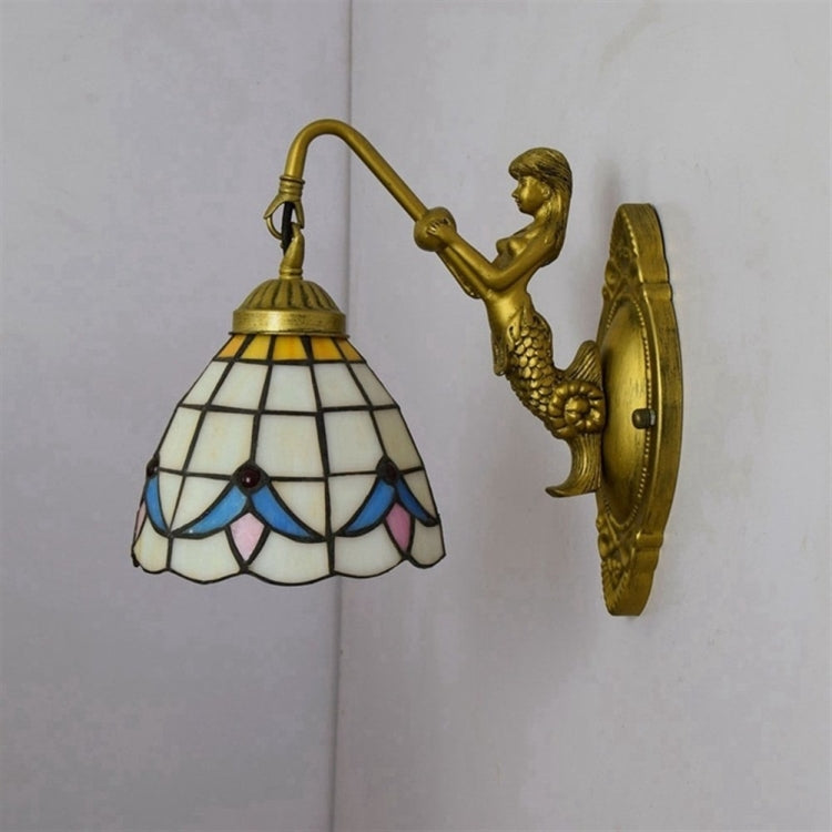 YWXLight Magnolia Flower Retro Stain Glass Living Room Dining Room Bedroom Bar Club Aisle Balcony Wall Lamp