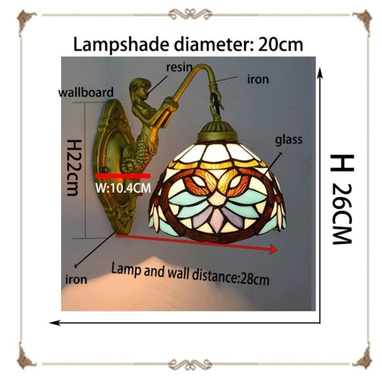 YWXLight Retro Stain Glass Living Room Dining Room Bedroom Bar Club Aisle Balcony Wall Lamp