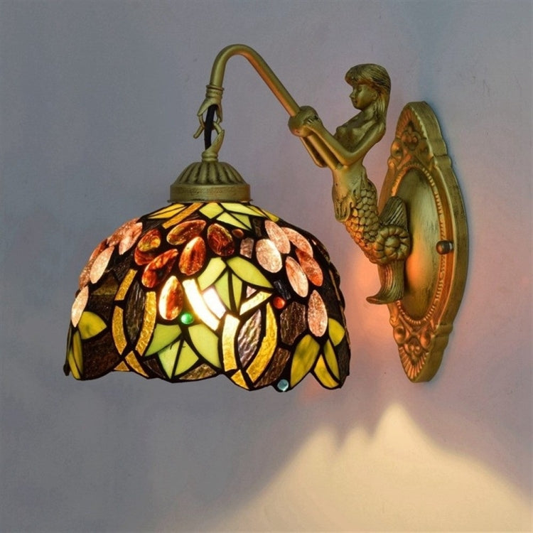 YWXLight Retro Stained Glass Living Room Dining Room Bedroom Bar Club Aisle Grape Creative Wall Lamp