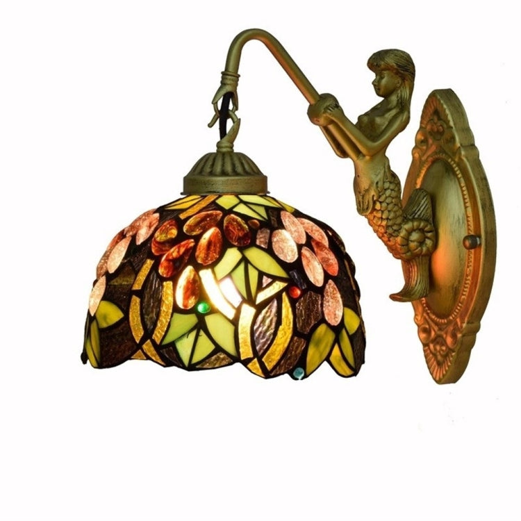 YWXLight Retro Stained Glass Living Room Dining Room Bedroom Bar Club Aisle Grape Creative Wall Lamp