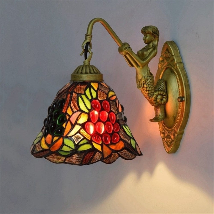 YWXLight Black Bottom Grape Stained Glass Living Room Dining Room Bedroom Bar Club Aisle Balcony Wall Lamp