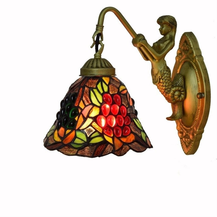 YWXLight Black Bottom Grape Stained Glass Living Room Dining Room Bedroom Bar Club Aisle Balcony Wall Lamp