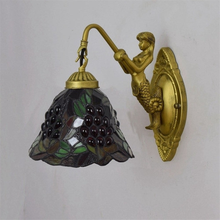 YWXLight Black Bottom Grape Stained Glass Living Room Dining Room Bedroom Bar Club Aisle Balcony Wall Lamp