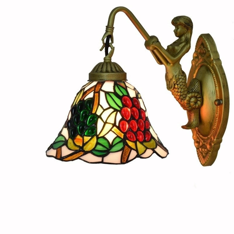 YWXLight Grape Beauty Retro Stained Glass Living Room Dining Room Bedroom Bar Club Aisle Wall Lamp