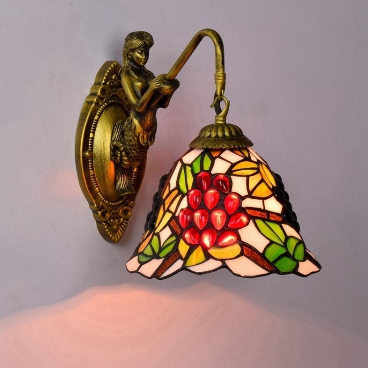 YWXLight Grape Beauty Retro Stained Glass Living Room Dining Room Bedroom Bar Club Aisle Wall Lamp