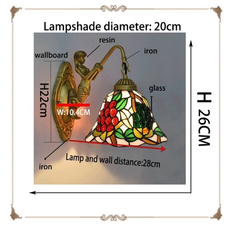 YWXLight Grape Beauty Retro Stained Glass Living Room Dining Room Bedroom Bar Club Aisle Wall Lamp