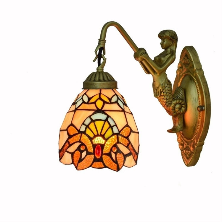 YWXLight Balcony Retro Stained Glass Living Room Dining Room Bedroom Bar Clubhouse Aisle Baroque Wall Lamp