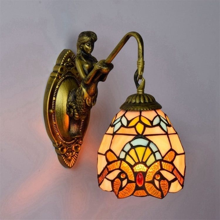 YWXLight Balcony Retro Stained Glass Living Room Dining Room Bedroom Bar Clubhouse Aisle Baroque Wall Lamp