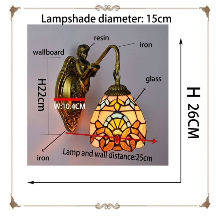 YWXLight Balcony Retro Stained Glass Living Room Dining Room Bedroom Bar Clubhouse Aisle Baroque Wall Lamp