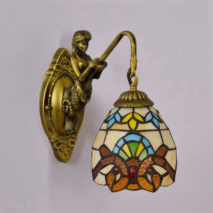 YWXLight Balcony Retro Stained Glass Living Room Dining Room Bedroom Bar Clubhouse Aisle Baroque Wall Lamp
