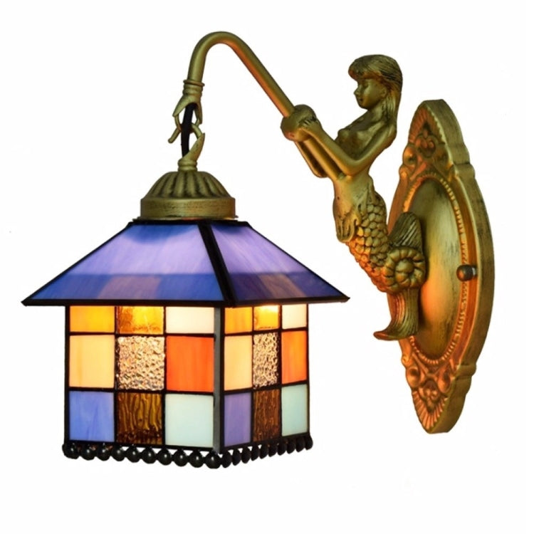 YWXLight Small House Retro Stained Glass Living Room Dining Room Bedroom Bar Club Aisle Decoration Wall Lamp