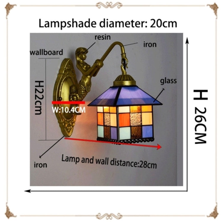 YWXLight Small House Retro Stained Glass Living Room Dining Room Bedroom Bar Club Aisle Decoration Wall Lamp