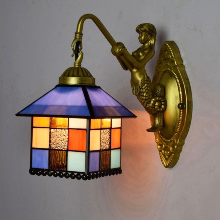 YWXLight Small House Retro Stained Glass Living Room Dining Room Bedroom Bar Club Aisle Decoration Wall Lamp