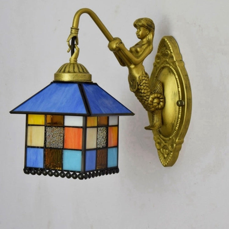 YWXLight Small House Retro Stained Glass Living Room Dining Room Bedroom Bar Club Aisle Decoration Wall Lamp