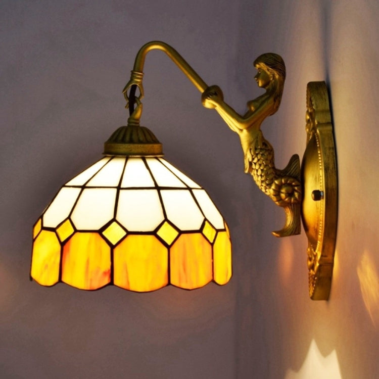 YWXLight Mediterranean Retro Stained Glass Living Room Dining Room Bedroom Bar Club Aisle Wall Lamp