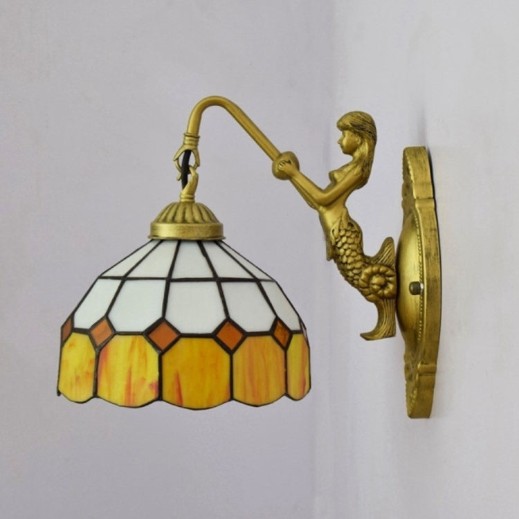 YWXLight Mediterranean Retro Stained Glass Living Room Dining Room Bedroom Bar Club Aisle Wall Lamp