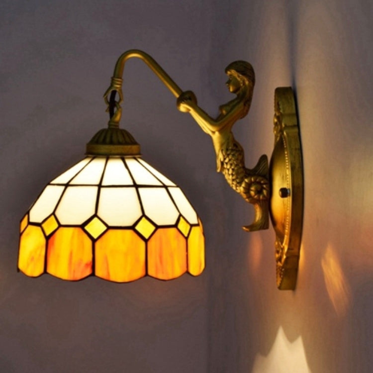 YWXLight Mediterranean Retro Stained Glass Living Room Dining Room Bedroom Bar Club Aisle Wall Lamp