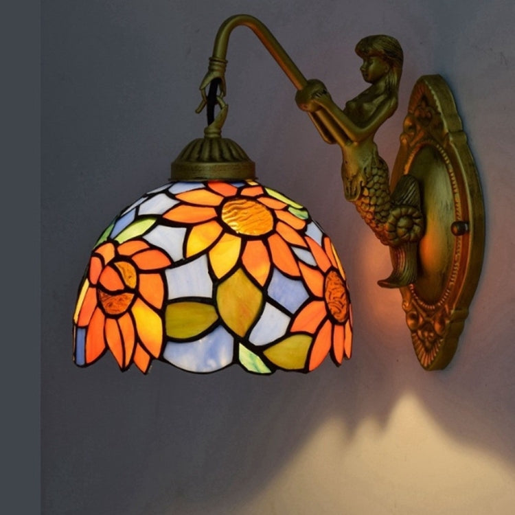 YWXLight Creative Sun Flower Stained Glass Living Room Dining Hall Aisle Corridor Balcony Spot Wall Lamp