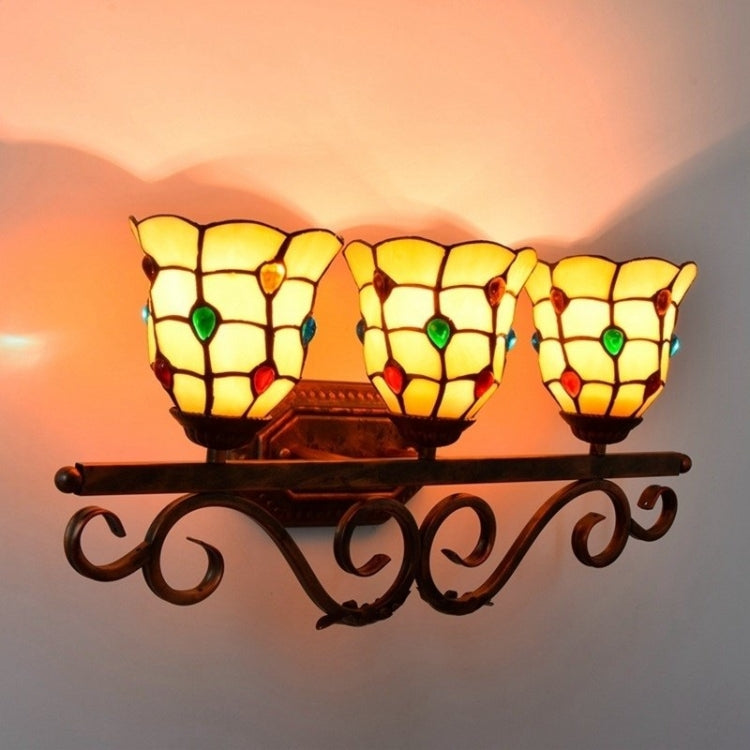 YWXLight Retro Glass Three-heads Wall Lamp Bedroom Living Room Corridor Decoration Light