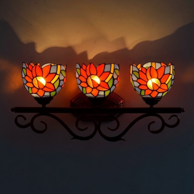 YWXLight Sun Flower Tiffany Color Glass Bathroom Mirror Headlights Corridor Bar Decoration Three Heads Wall Lamp