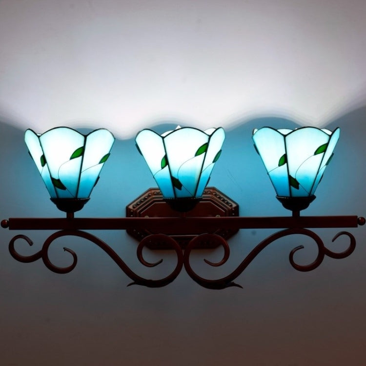 YWXLight Mediterranean Glass Three Heads Wall Lamp Corridor Bar Restaurant Bathroom Mirror Headlights Decorative Light