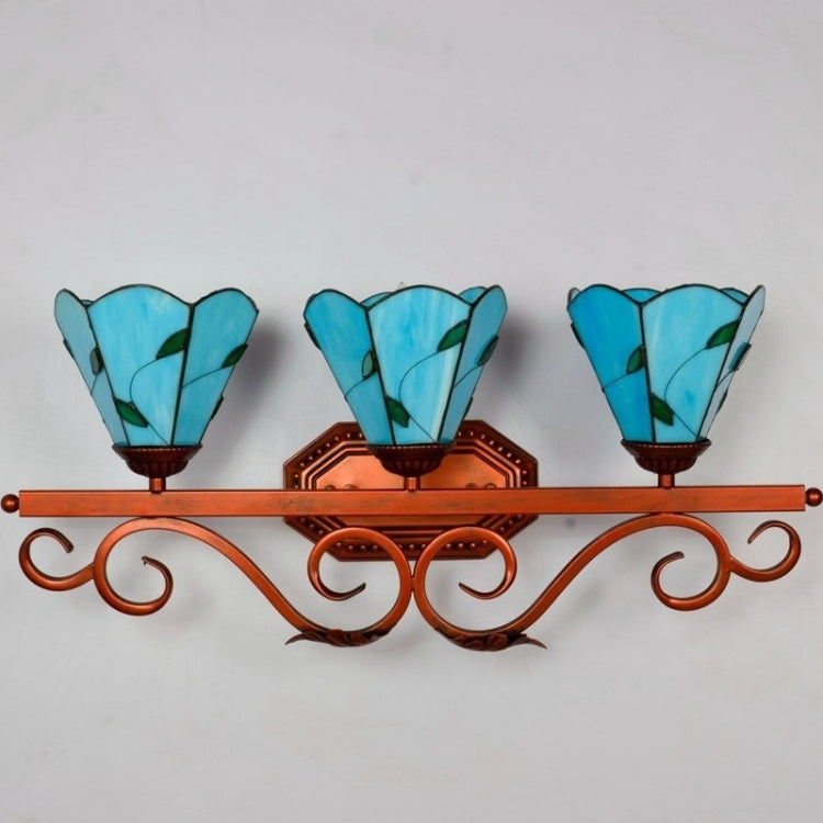 YWXLight Mediterranean Glass Three Heads Wall Lamp Corridor Bar Restaurant Bathroom Mirror Headlights Decorative Light