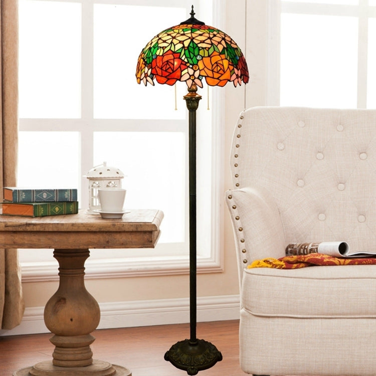 YWXLight Rose Pattern Colored Glass Lampshade Floor Lamp Living Room Bedroom Study Restaurant Bar Decoration Light