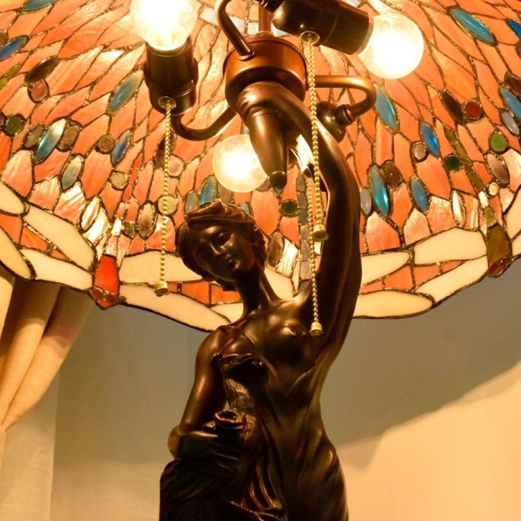 YWXLight Stained Glass Lampshade Lighting Art Living Room Restaurant Bar Lobby Base Table Lamp