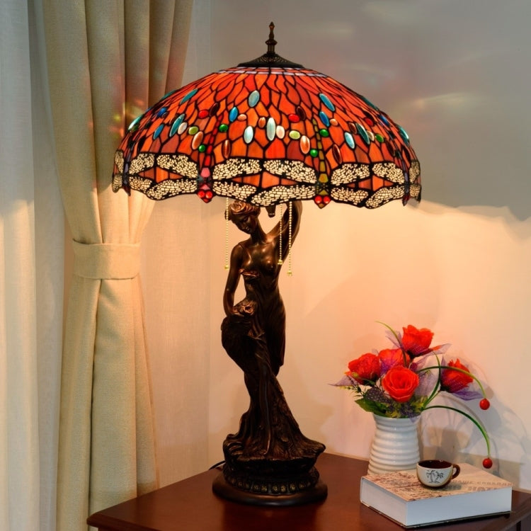 YWXLight Stained Glass Lampshade Lighting Art Living Room Restaurant Bar Lobby Base Table Lamp