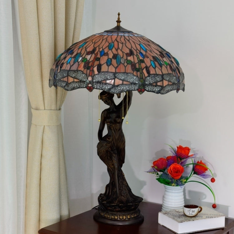 YWXLight Stained Glass Lampshade Lighting Art Living Room Restaurant Bar Lobby Base Table Lamp