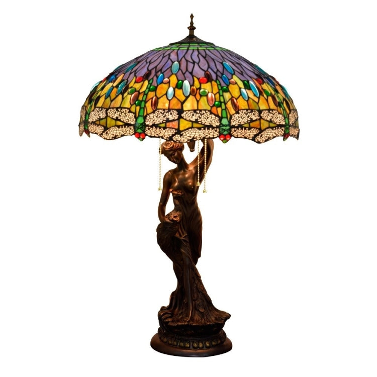 YWXLight Creative Living Room Dining Room Bedroom Large Decorative Exquisite Color Glass Lampshade Table Lamp