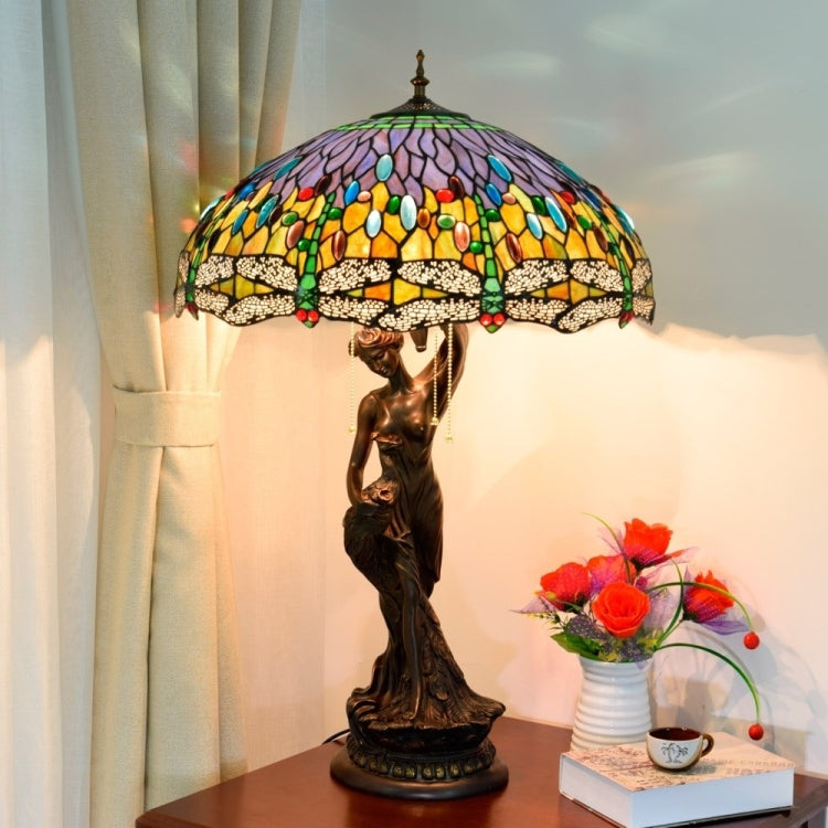 YWXLight Creative Living Room Dining Room Bedroom Large Decorative Exquisite Color Glass Lampshade Table Lamp