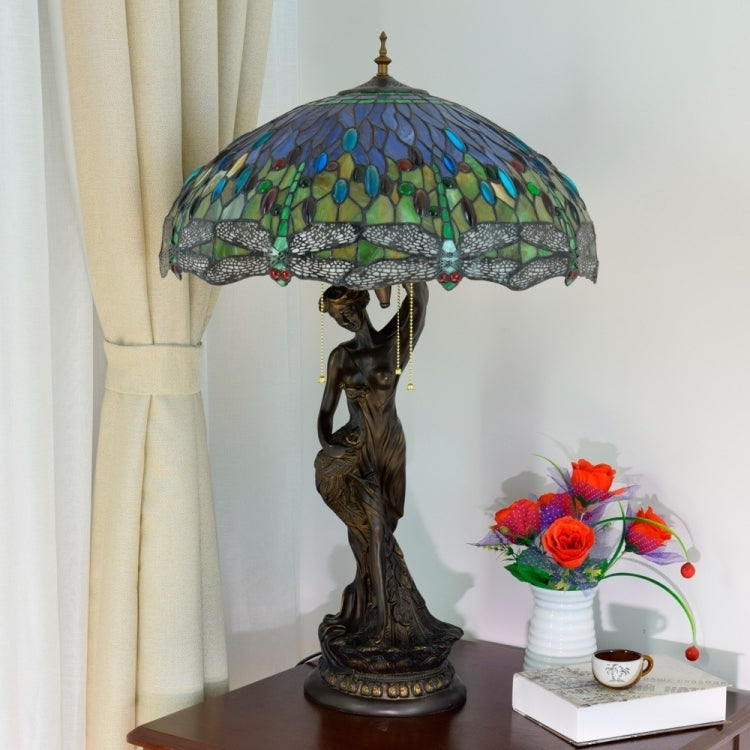 YWXLight Creative Living Room Dining Room Bedroom Large Decorative Exquisite Color Glass Lampshade Table Lamp