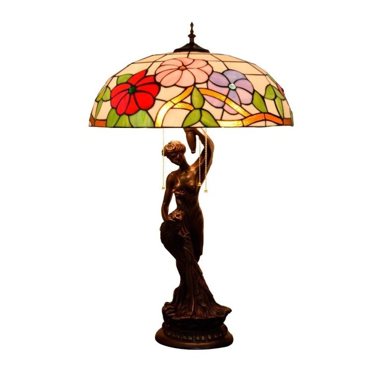 YWXLight Creative Pastoral Morning Glory Desk Lamp Stained Glass Mosaic Lampshade Retro Art Decoration Lamp