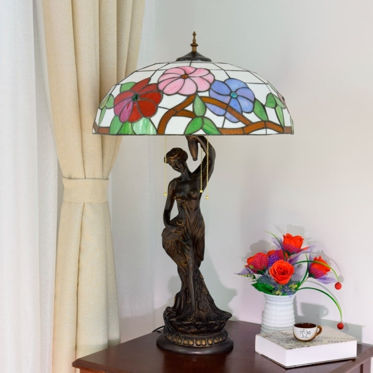 YWXLight Creative Pastoral Morning Glory Desk Lamp Stained Glass Mosaic Lampshade Retro Art Decoration Lamp