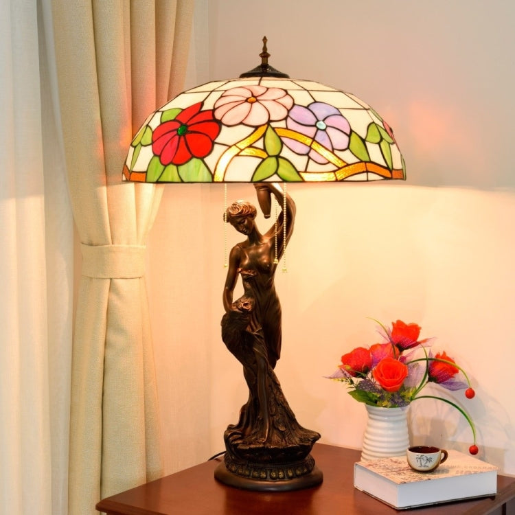YWXLight Creative Pastoral Morning Glory Desk Lamp Stained Glass Mosaic Lampshade Retro Art Decoration Lamp