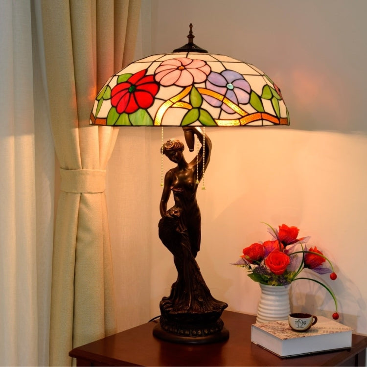 YWXLight Creative Pastoral Morning Glory Desk Lamp Stained Glass Mosaic Lampshade Retro Art Decoration Lamp