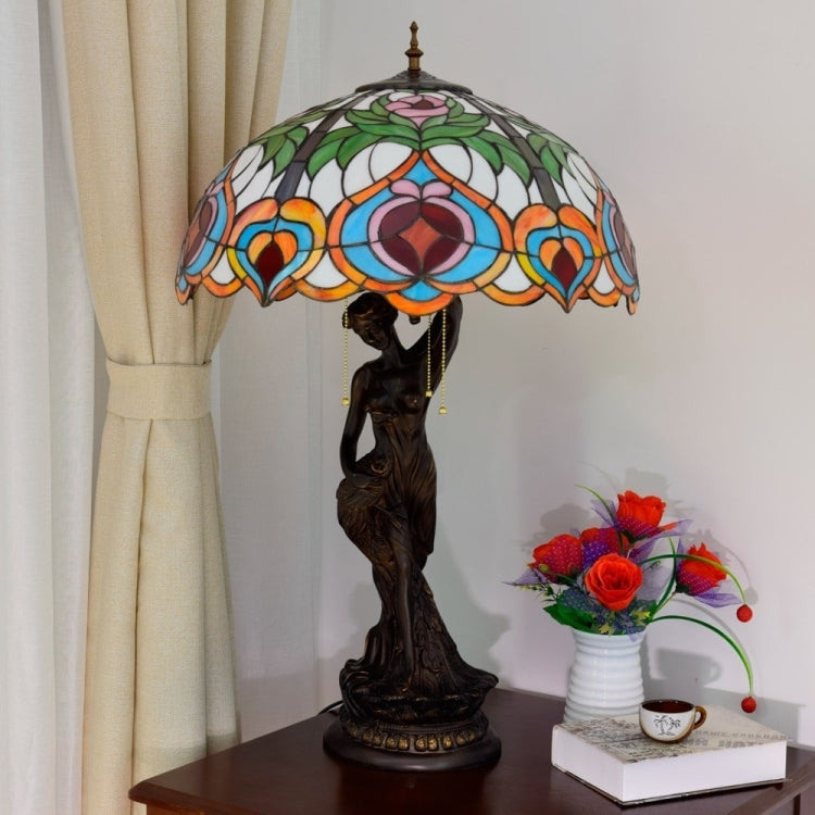 YWXLight Retro Stained Glass Lampshade Living Room Dining Room Bedroom Large Art Table Lamp