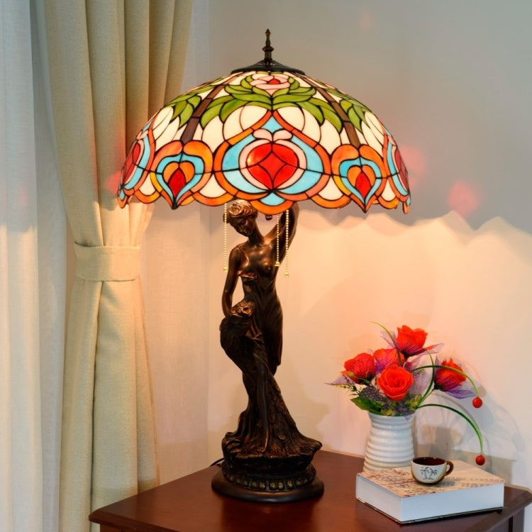 YWXLight Retro Stained Glass Lampshade Living Room Dining Room Bedroom Large Art Table Lamp