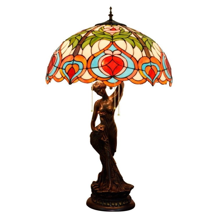 YWXLight Retro Stained Glass Lampshade Living Room Dining Room Bedroom Large Art Table Lamp