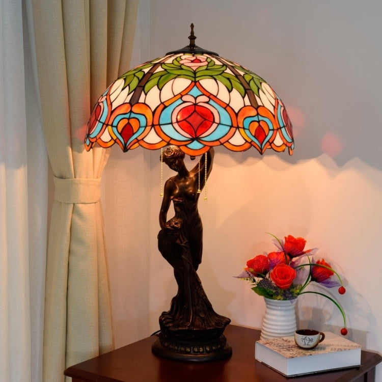 YWXLight Retro Stained Glass Lampshade Living Room Dining Room Bedroom Large Art Table Lamp