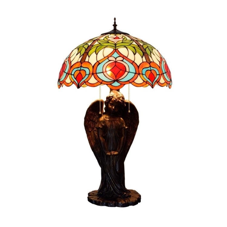 YWXLight Idyllic Fairy Peach Table Lamp Retro Stained Glass Lampshade Art Decoration Light
