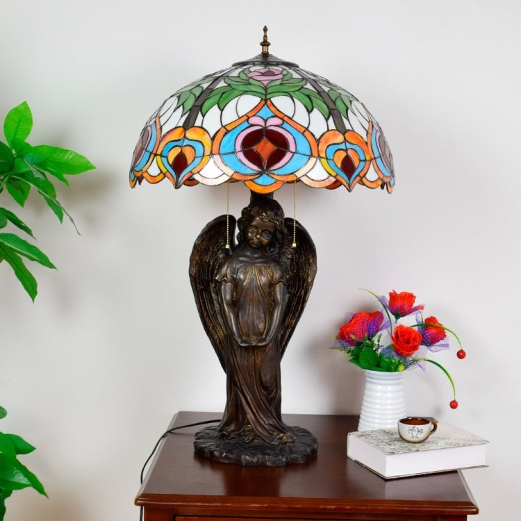 YWXLight Idyllic Fairy Peach Table Lamp Retro Stained Glass Lampshade Art Decoration Light