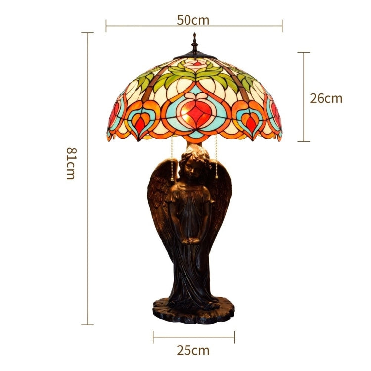 YWXLight Idyllic Fairy Peach Table Lamp Retro Stained Glass Lampshade Art Decoration Light