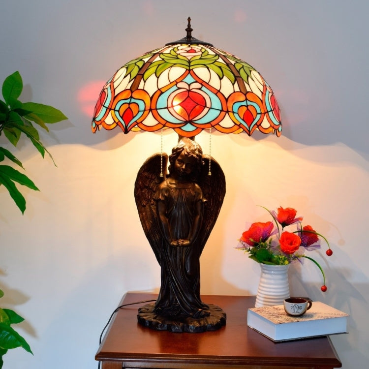 YWXLight Idyllic Fairy Peach Table Lamp Retro Stained Glass Lampshade Art Decoration Light